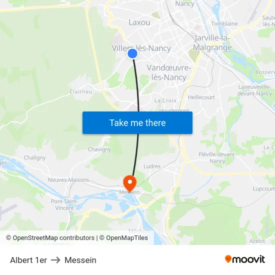 Albert 1er to Messein map