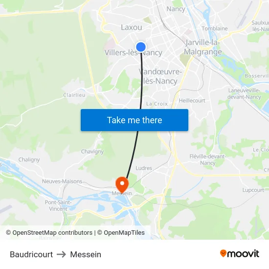 Baudricourt to Messein map