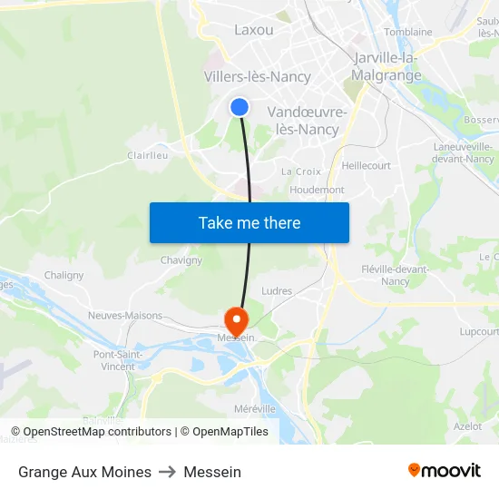 Grange Aux Moines to Messein map