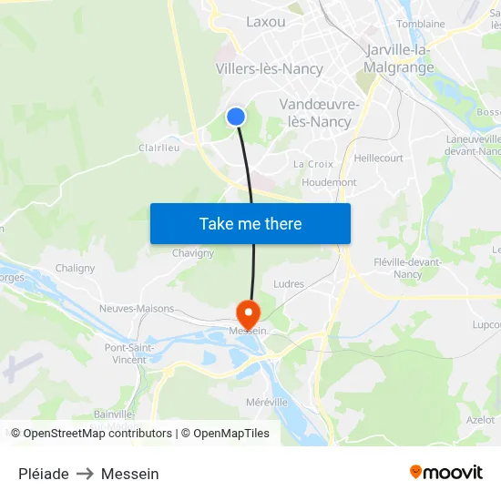 Pléiade to Messein map