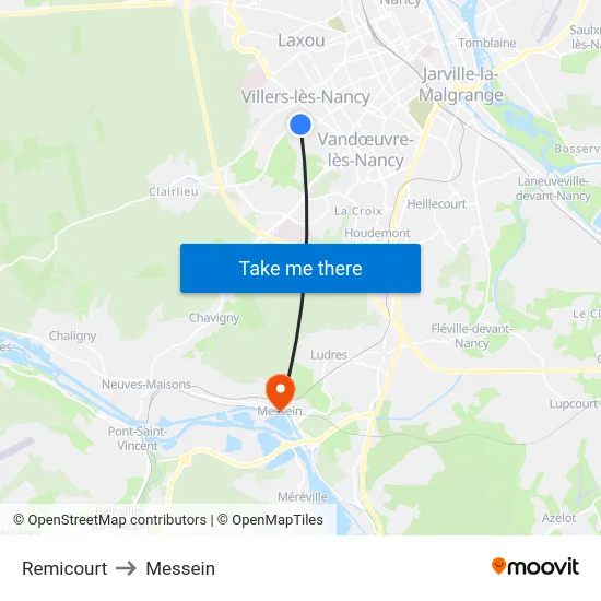 Remicourt to Messein map
