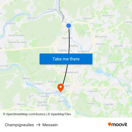 Champigneulles to Messein map