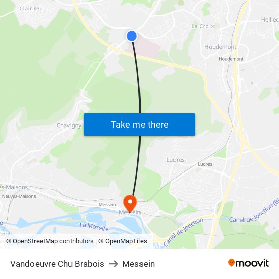 Vandoeuvre Chu Brabois to Messein map