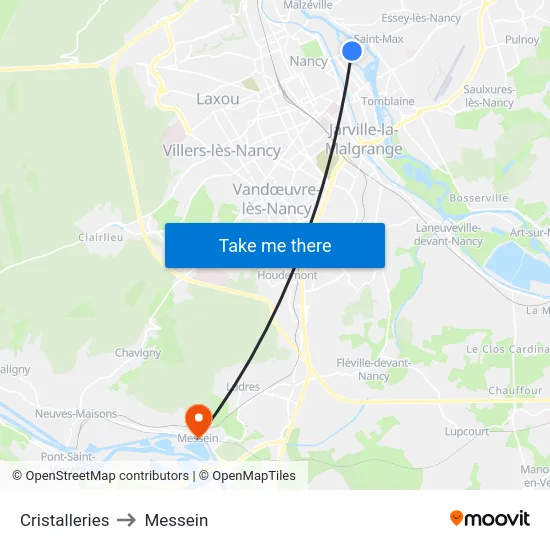 Cristalleries to Messein map