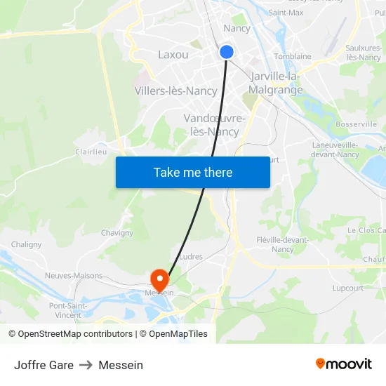 Joffre Gare to Messein map