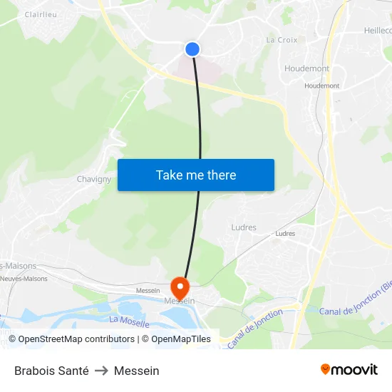 Brabois Santé to Messein map