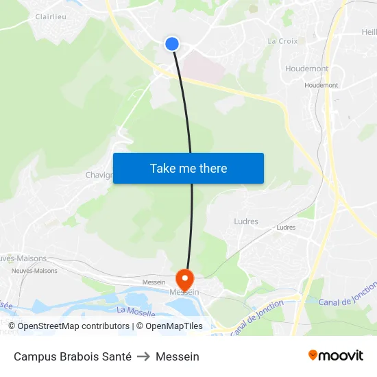 Campus Brabois Santé to Messein map