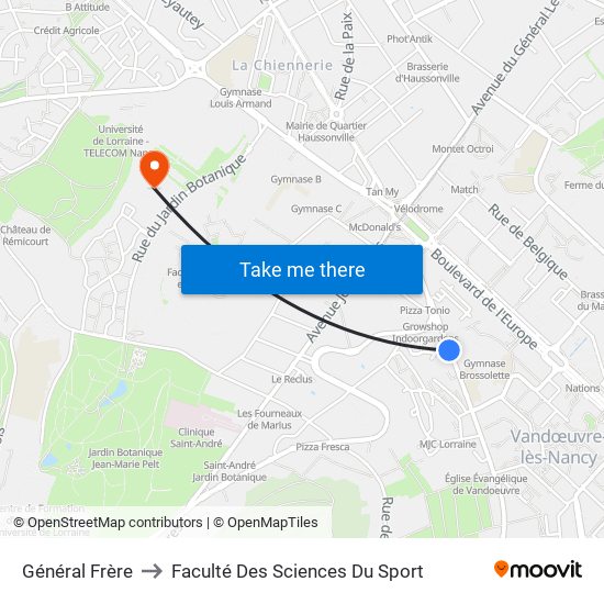 Général Frère to Faculté Des Sciences Du Sport map