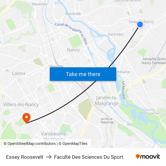 Essey Roosevelt to Faculté Des Sciences Du Sport map