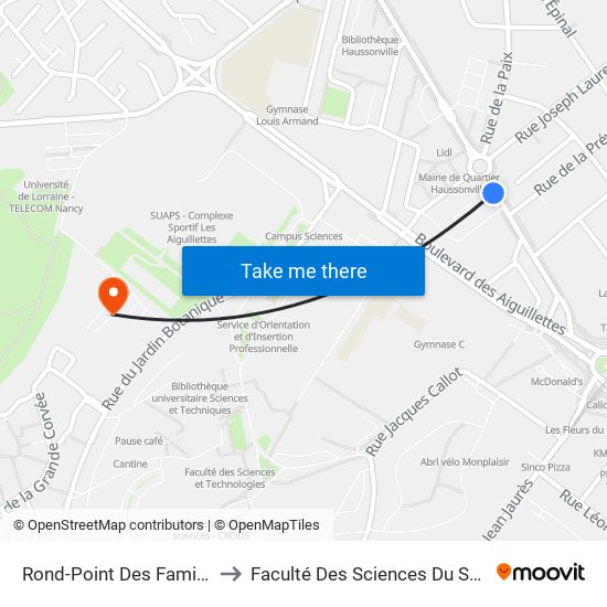 Rond-Point Des Familles to Faculté Des Sciences Du Sport map