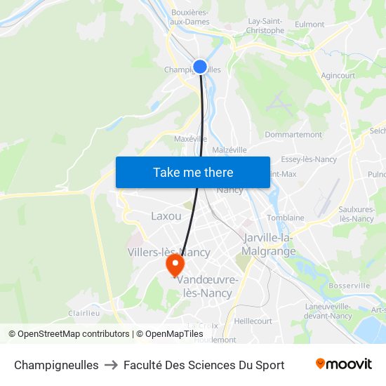 Champigneulles to Faculté Des Sciences Du Sport map