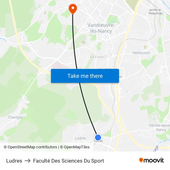 Ludres to Faculté Des Sciences Du Sport map