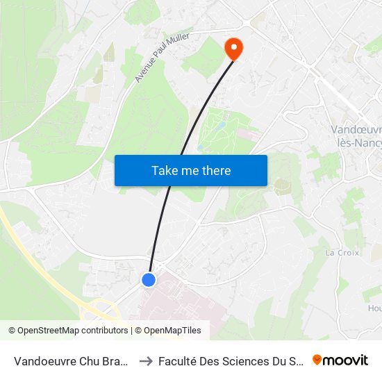 Vandoeuvre Chu Brabois to Faculté Des Sciences Du Sport map