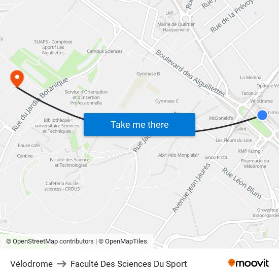 Vélodrome to Faculté Des Sciences Du Sport map