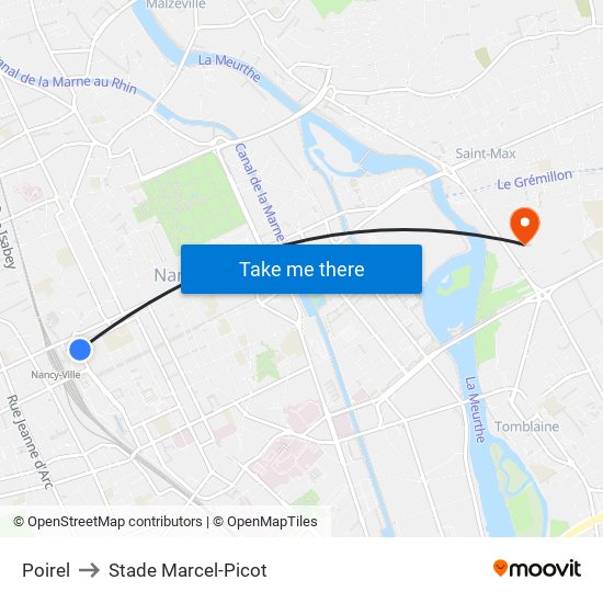 Poirel to Stade Marcel-Picot map