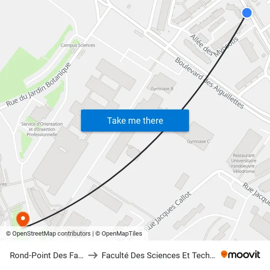 Rond-Point Des Familles to Faculté Des Sciences Et Technologies map
