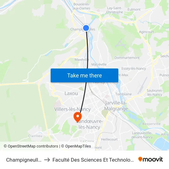 Champigneulles to Faculté Des Sciences Et Technologies map