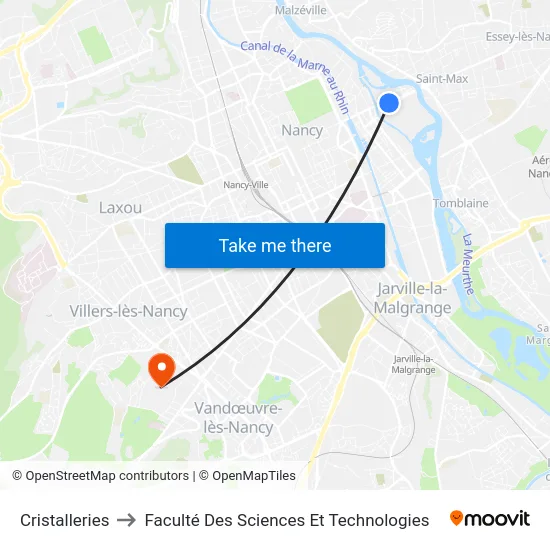 Cristalleries to Faculté Des Sciences Et Technologies map