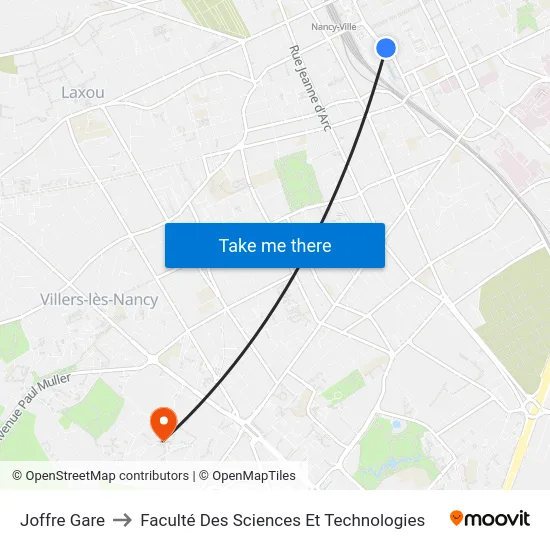 Joffre Gare to Faculté Des Sciences Et Technologies map