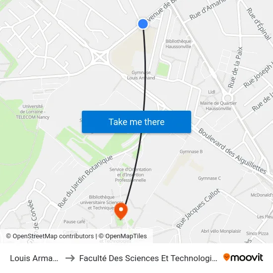 Louis Armand to Faculté Des Sciences Et Technologies map