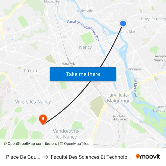 Place De Gaulle to Faculté Des Sciences Et Technologies map