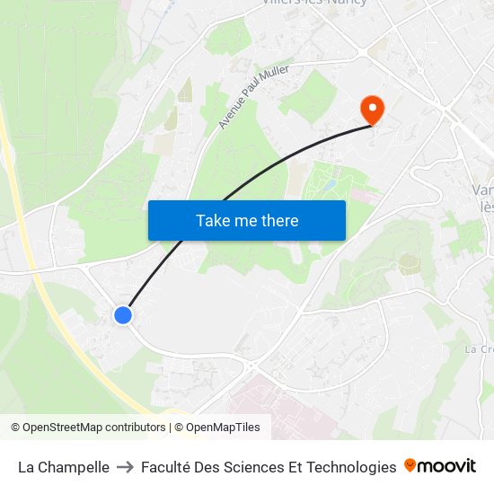 La Champelle to Faculté Des Sciences Et Technologies map