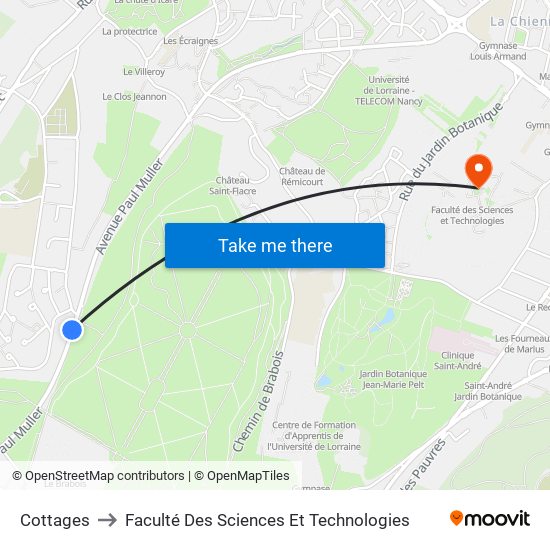 Cottages to Faculté Des Sciences Et Technologies map