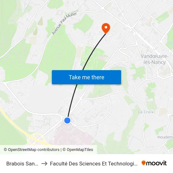Brabois Santé to Faculté Des Sciences Et Technologies map