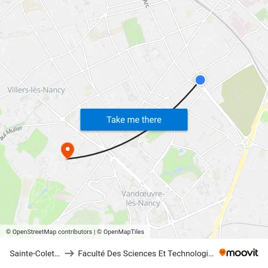 Sainte-Colette to Faculté Des Sciences Et Technologies map