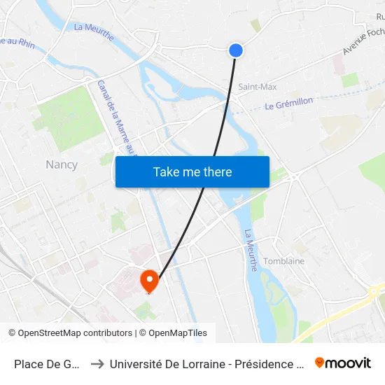 Place De Gaulle to Université De Lorraine - Présidence Lionnois map