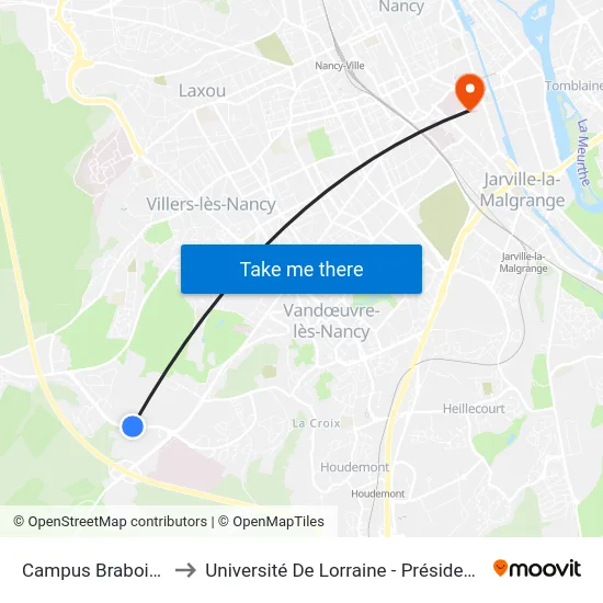 Campus Brabois Santé to Université De Lorraine - Présidence Lionnois map