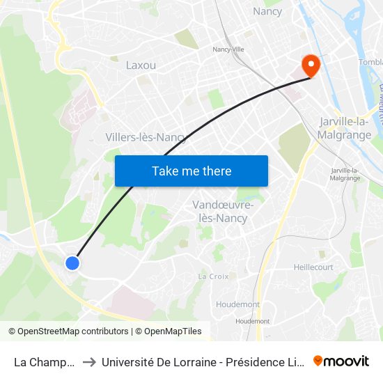 La Champelle to Université De Lorraine - Présidence Lionnois map