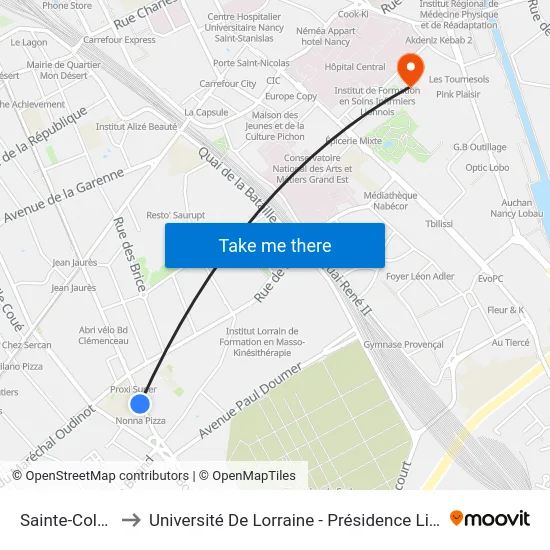 Sainte-Colette to Université De Lorraine - Présidence Lionnois map