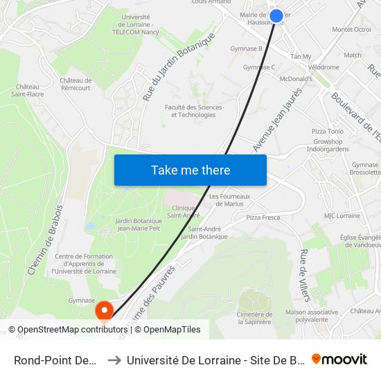 Rond-Point Des Familles to Université De Lorraine - Site De Brabois - Roubault map