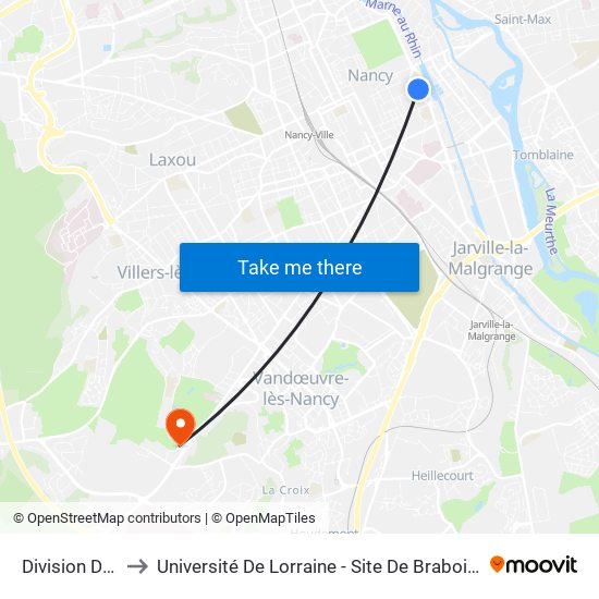 Division De Fer to Université De Lorraine - Site De Brabois - Roubault map