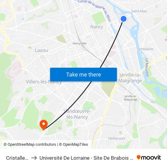 Cristalleries to Université De Lorraine - Site De Brabois - Roubault map