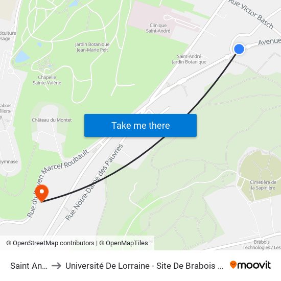 Saint André to Université De Lorraine - Site De Brabois - Roubault map