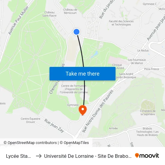 Lycée Stanislas to Université De Lorraine - Site De Brabois - Roubault map