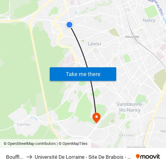 Boufflers to Université De Lorraine - Site De Brabois - Roubault map