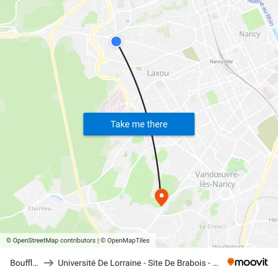Boufflers to Université De Lorraine - Site De Brabois - Roubault map