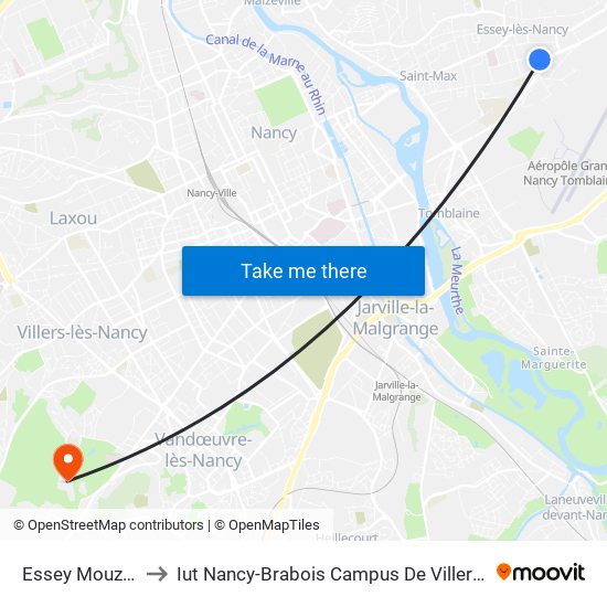Essey Mouzimpré to Iut Nancy-Brabois Campus De Villers-Lès-Nancy map