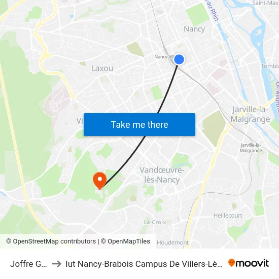 Joffre Gare to Iut Nancy-Brabois Campus De Villers-Lès-Nancy map