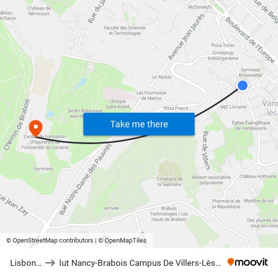 Lisbonne to Iut Nancy-Brabois Campus De Villers-Lès-Nancy map