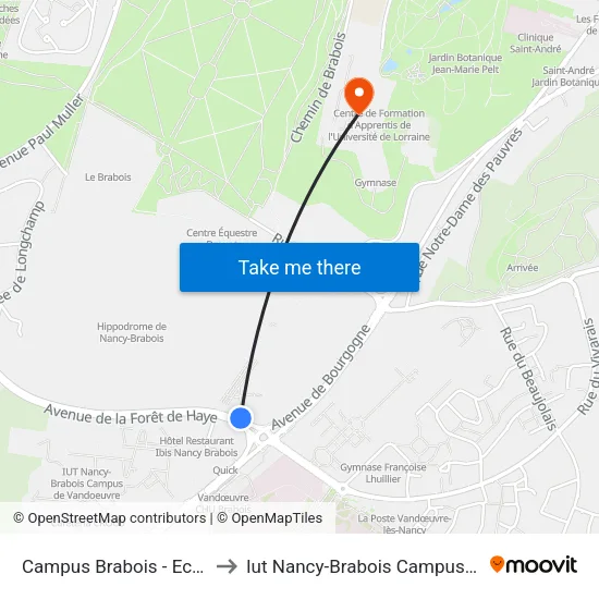 Campus Brabois - Ecoles D'Ingénieurs to Iut Nancy-Brabois Campus De Villers-Lès-Nancy map
