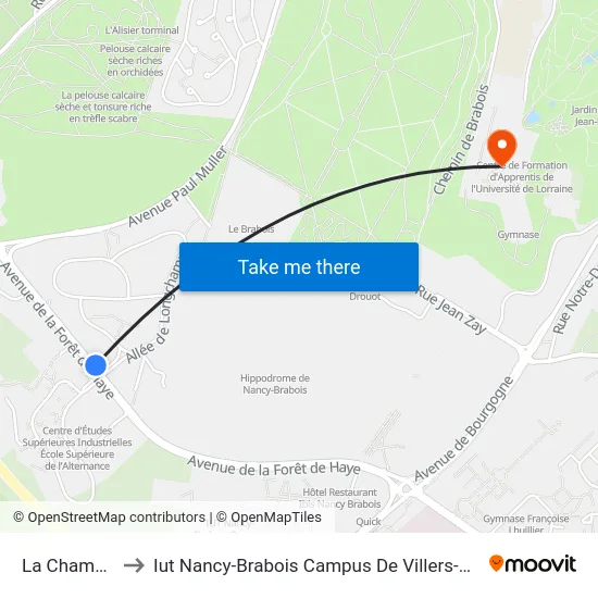 La Champelle to Iut Nancy-Brabois Campus De Villers-Lès-Nancy map