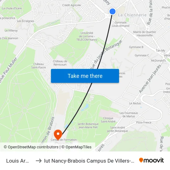 Louis Armand to Iut Nancy-Brabois Campus De Villers-Lès-Nancy map