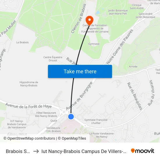 Brabois Santé to Iut Nancy-Brabois Campus De Villers-Lès-Nancy map