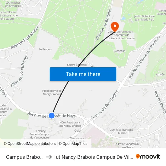 Campus Brabois Santé to Iut Nancy-Brabois Campus De Villers-Lès-Nancy map
