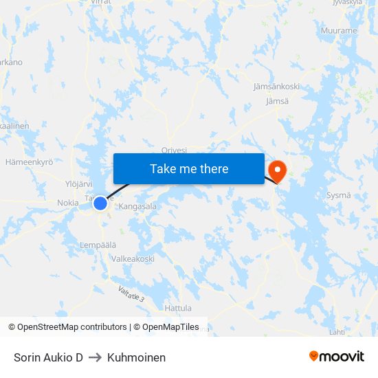 Sorin Aukio D to Kuhmoinen map