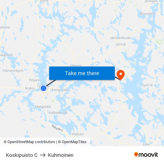 Koskipuisto C to Kuhmoinen map